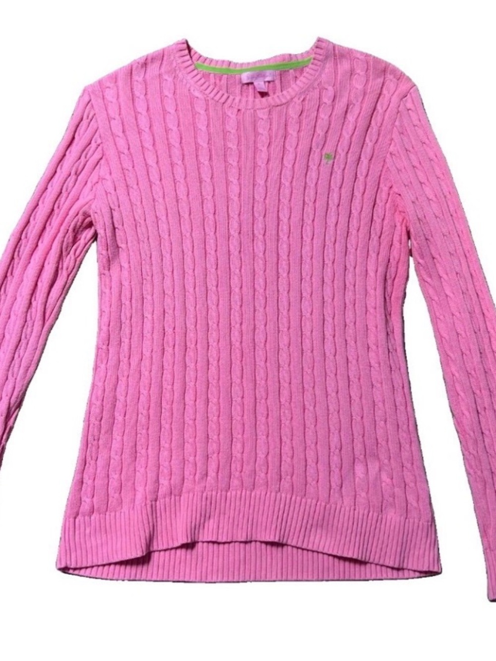Vintage Lilly Pulitzer Sweater XL Pink Cable Knit 100% Cotton Palm Tree Y2K